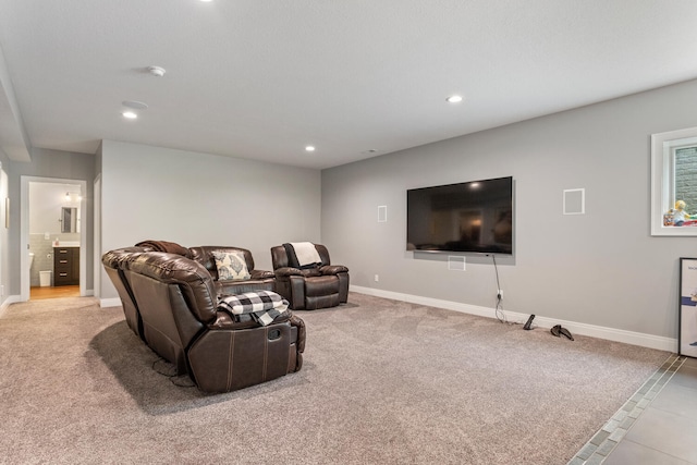 living room with light carpet