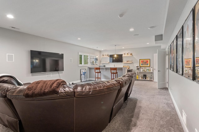 living room with light carpet