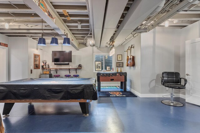 recreation room featuring concrete flooring and billiards