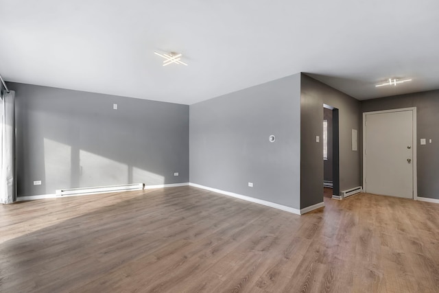 spare room with light hardwood / wood-style flooring and a baseboard radiator