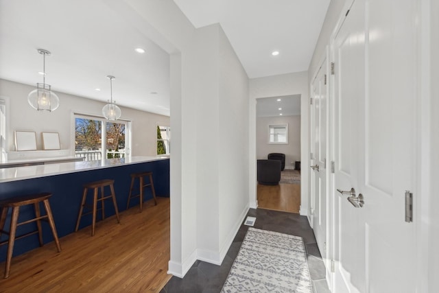 hall featuring dark wood-type flooring