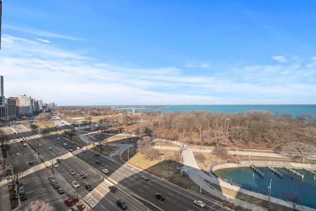 bird's eye view featuring a water view