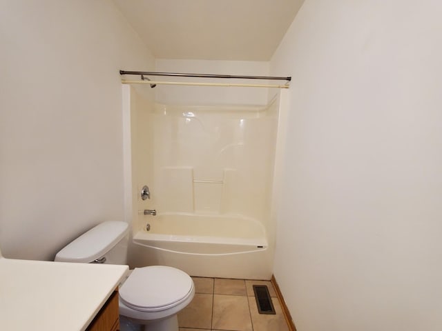 full bathroom with shower / bath combination, tile patterned flooring, vanity, and toilet