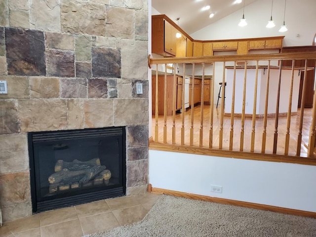 interior details featuring a fireplace