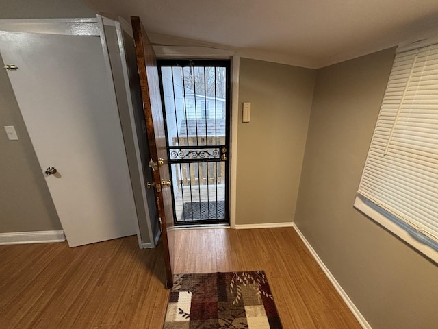 doorway featuring hardwood / wood-style floors