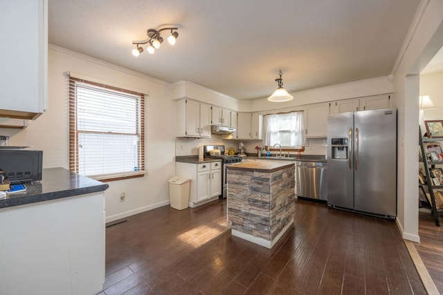 kitchen with sink, white cabinetry, dark hardwood / wood-style flooring, and stainless steel appliances