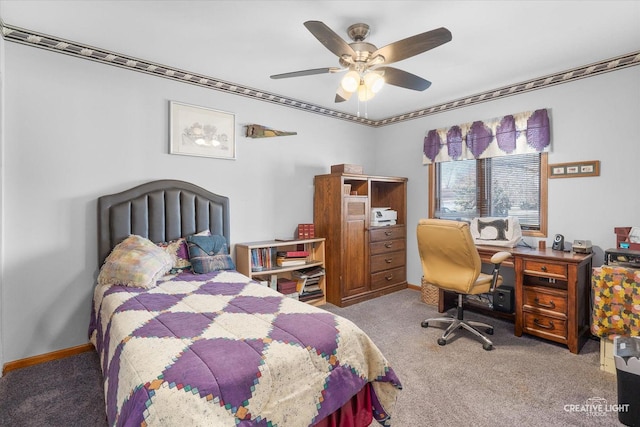 bedroom featuring carpet and ceiling fan