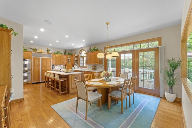 dining area with light hardwood / wood-style flooring