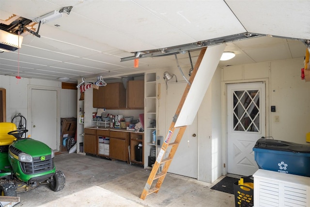 garage with a garage door opener