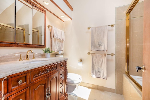 2921 Autumn Dr, Woodridge, IL 60517 - bathroom featuring vanity, tile patterned flooring, and tiled shower / bath combo