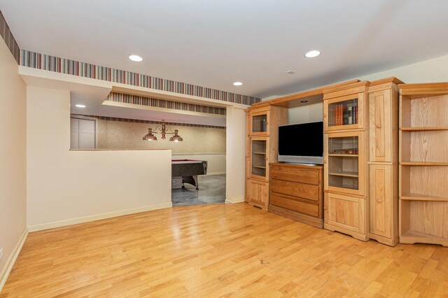 2921 Autumn Dr, Woodridge, IL 60517 - unfurnished living room with light wood-style flooring, billiards table, and recessed lighting