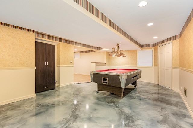 2921 Autumn Dr, Woodridge, IL 60517 - recreation room with finished concrete flooring, billiards, and wallpapered walls