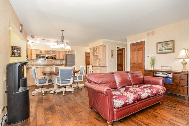 2921 Autumn Dr, Woodridge, IL 60517 - living room with dark wood-type flooring and a chandelier