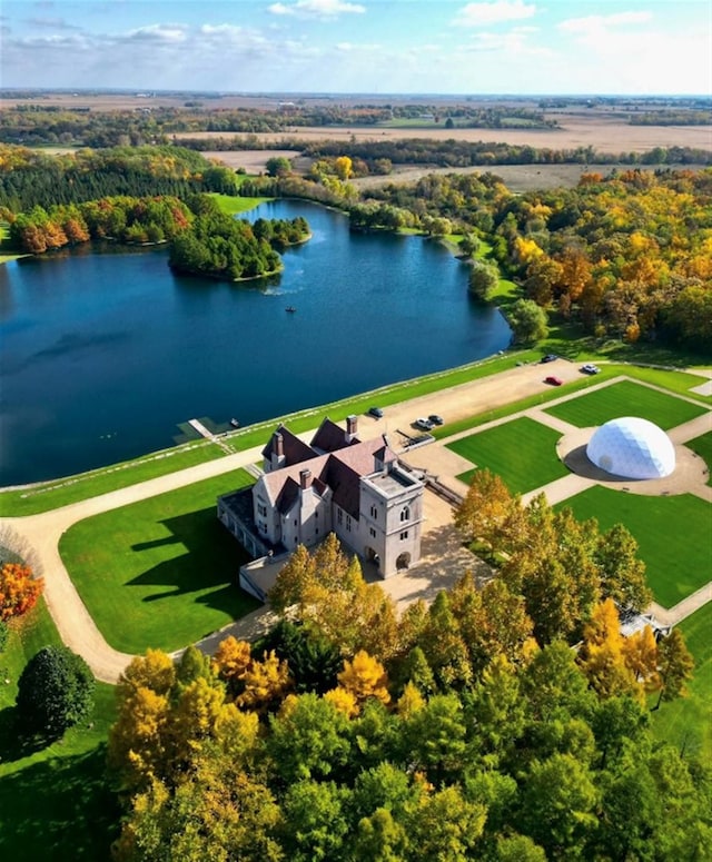 aerial view featuring a water view