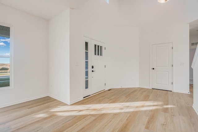 foyer featuring a high ceiling and light wood-type flooring