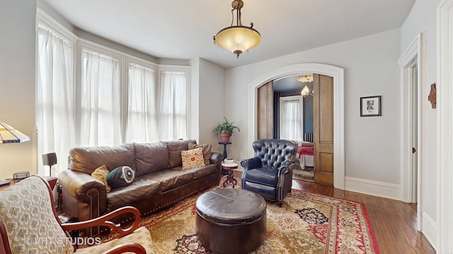 living room featuring hardwood / wood-style flooring and a wealth of natural light