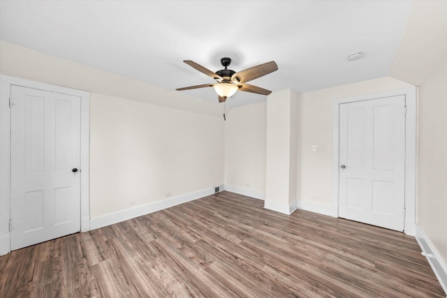 bonus room with ceiling fan and wood-type flooring