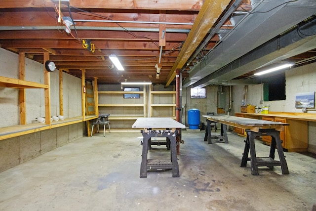 basement featuring a workshop area