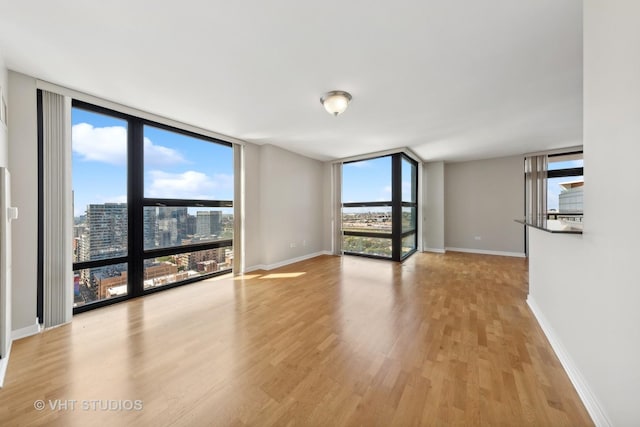 unfurnished room featuring light wood-type flooring and expansive windows