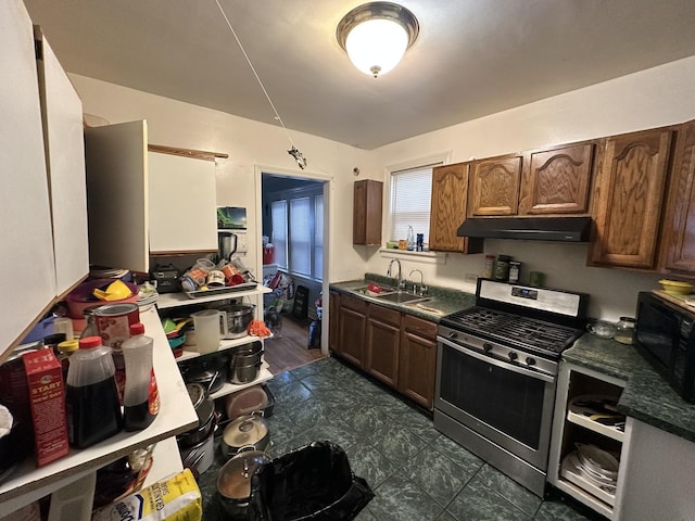 kitchen featuring stainless steel gas stove and sink