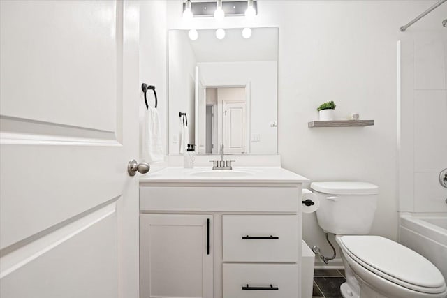 full bathroom with tile patterned floors, vanity, shower / bathtub combination, and toilet