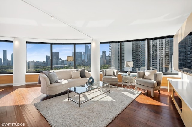 living room with hardwood / wood-style flooring