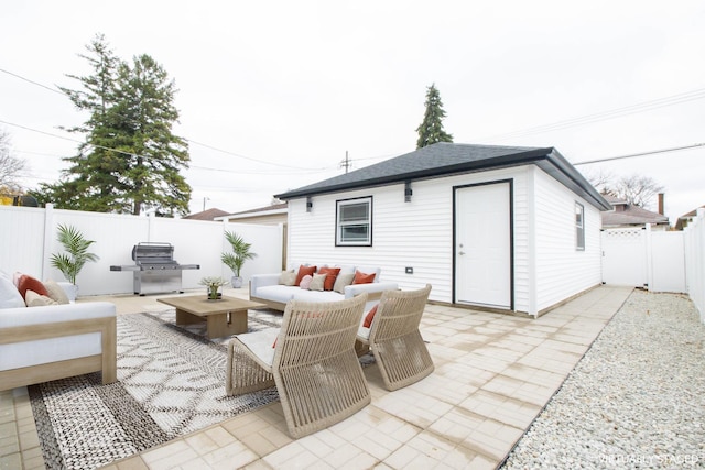 view of patio / terrace with an outdoor living space and area for grilling