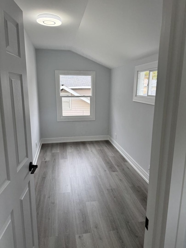 additional living space featuring hardwood / wood-style flooring and vaulted ceiling