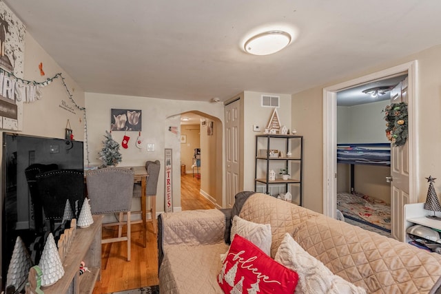 living room with light hardwood / wood-style floors