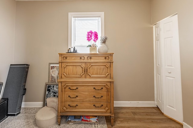 sitting room with light hardwood / wood-style flooring