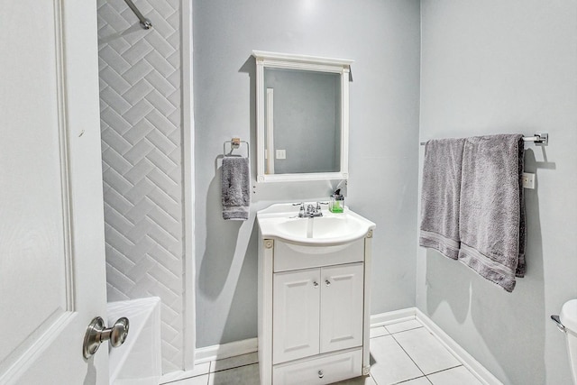 full bathroom featuring toilet, shower / tub combination, vanity, and tile patterned floors