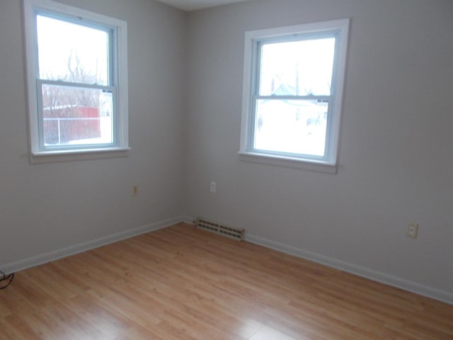 spare room featuring light wood-type flooring and a healthy amount of sunlight