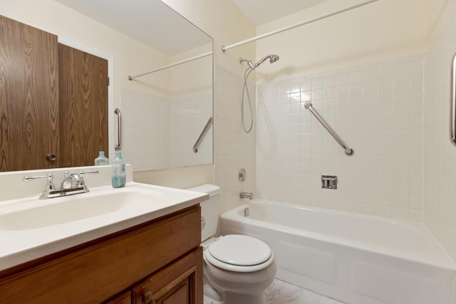 full bathroom with vanity, tub / shower combination, and toilet