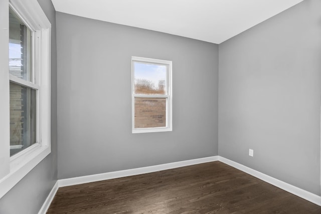 spare room with dark wood-type flooring