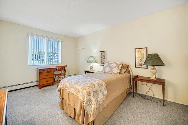 bedroom featuring a baseboard radiator and carpet