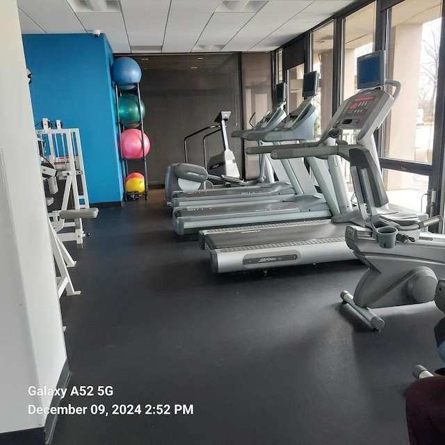 exercise room featuring a wall of windows