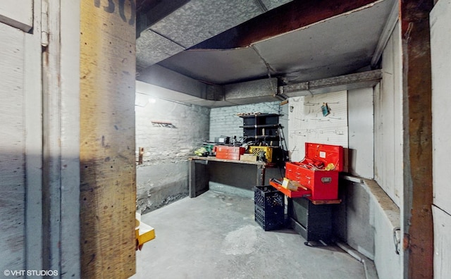 basement featuring a workshop area