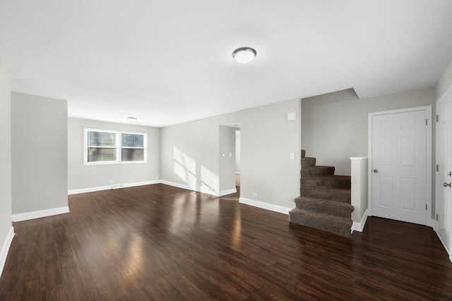 unfurnished living room featuring dark hardwood / wood-style flooring