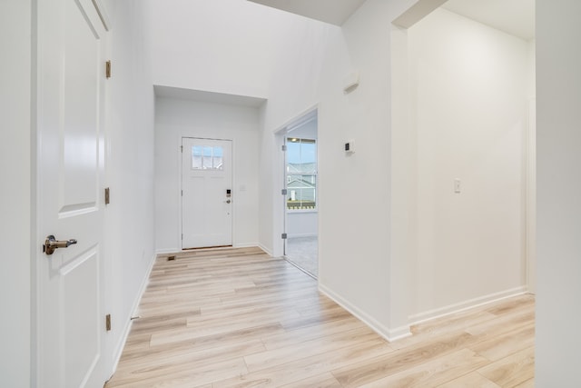 foyer with light wood-type flooring