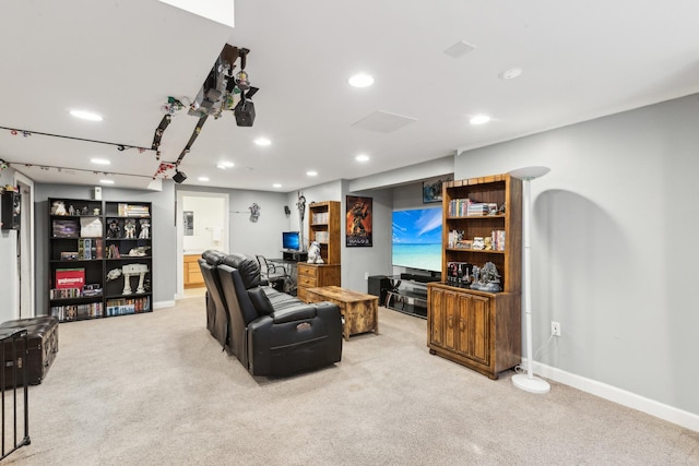 living room with light carpet