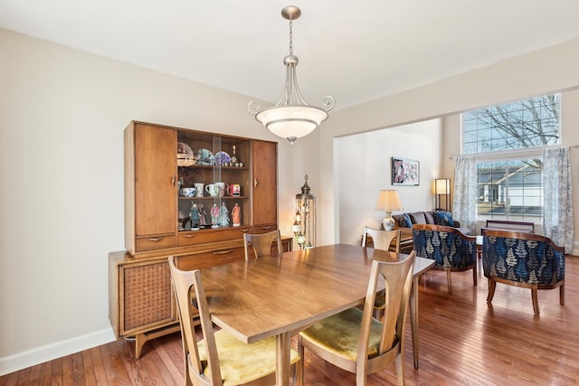 dining space featuring wood-type flooring