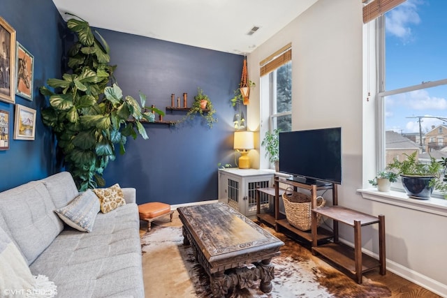 living room with hardwood / wood-style flooring