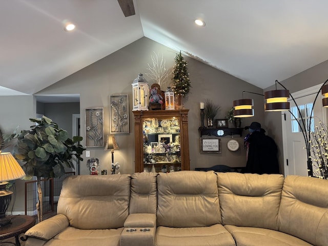 living room with vaulted ceiling