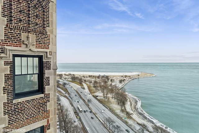 property view of water with a beach view