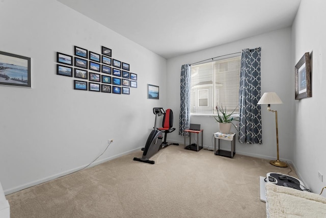 exercise area with light colored carpet