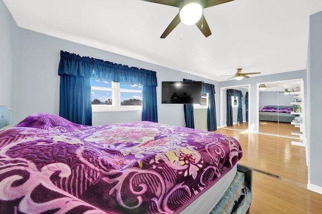 bedroom featuring ceiling fan and wood-type flooring