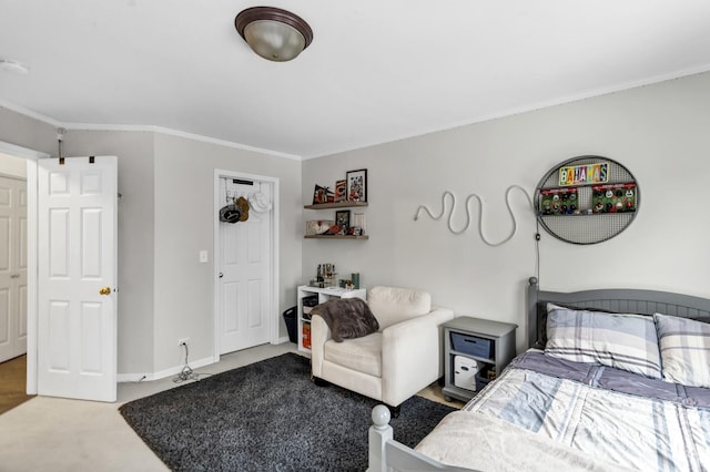 bedroom featuring carpet and ornamental molding