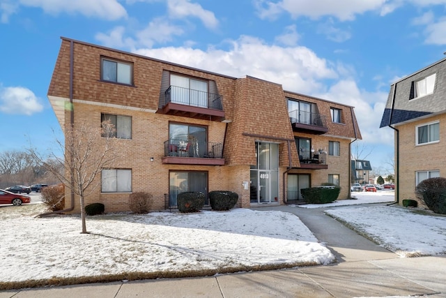 view of snow covered building