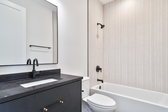 full bathroom featuring shower / bath combination, vanity, and toilet