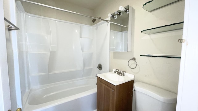 full bathroom featuring vanity,  shower combination, and toilet